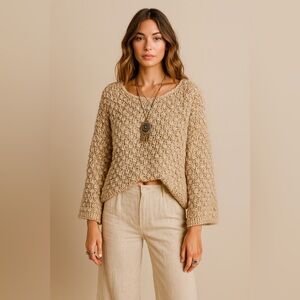 Cozy Casual Chunky Textured Cable Knit Sweater Cream M/L